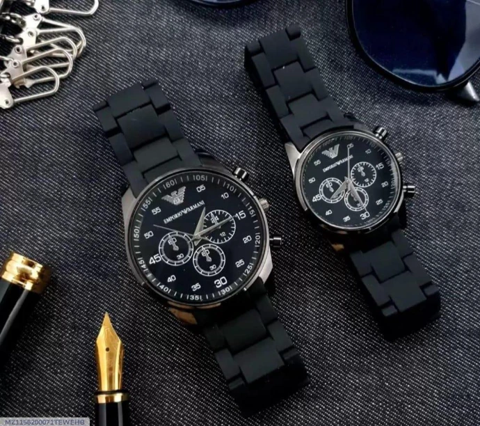 [Ch-999] *Product Name*: Stylish Unisex Carbon Fiber Analogue Watches for Couples - 2 Pcs Pack